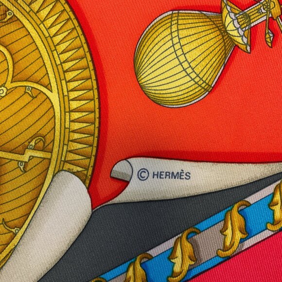 Hermes Red Multi Reves d’Espace Aircraft Print Square Silk Twill Scarf - Picture 8 of 10